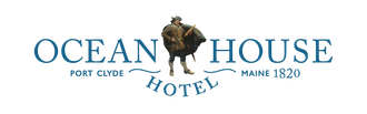 Ocean House Hotel logo with blue text, black bear graphic, and small “Port Clyde, Maine 1820” text