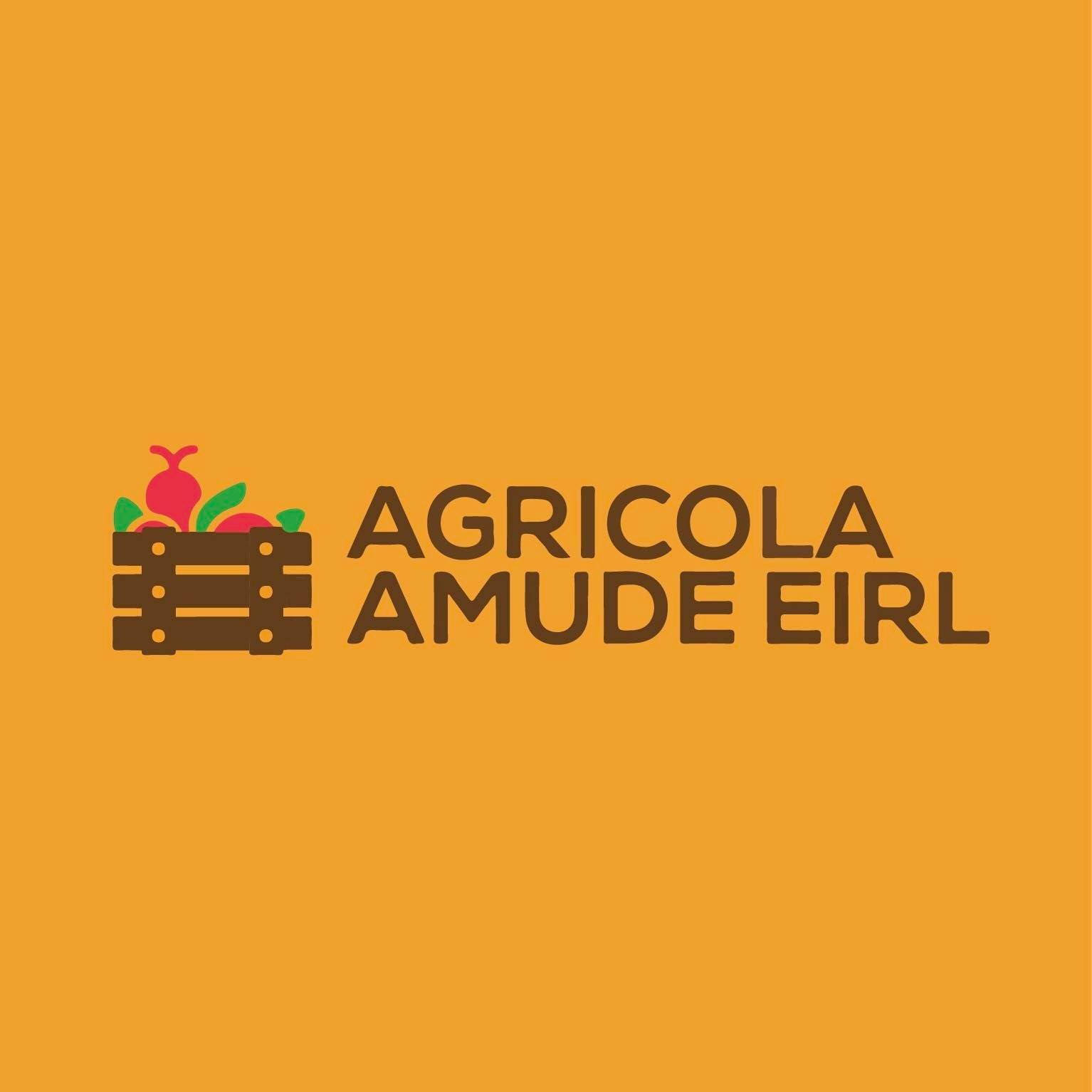 Logotipo de Agricola Amude EIRL: caja de madera llena de verduras de colores sobre un fondo naranja.