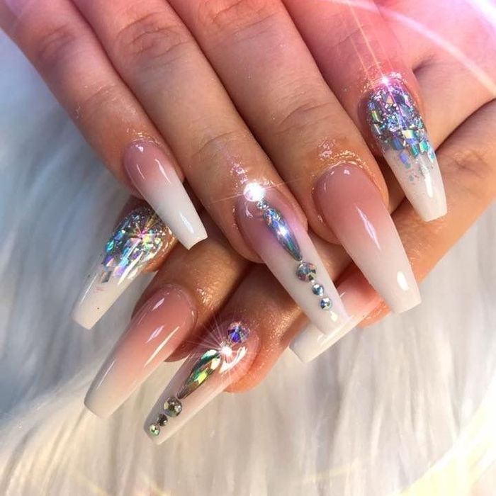 Ombre manicure with rhinestones