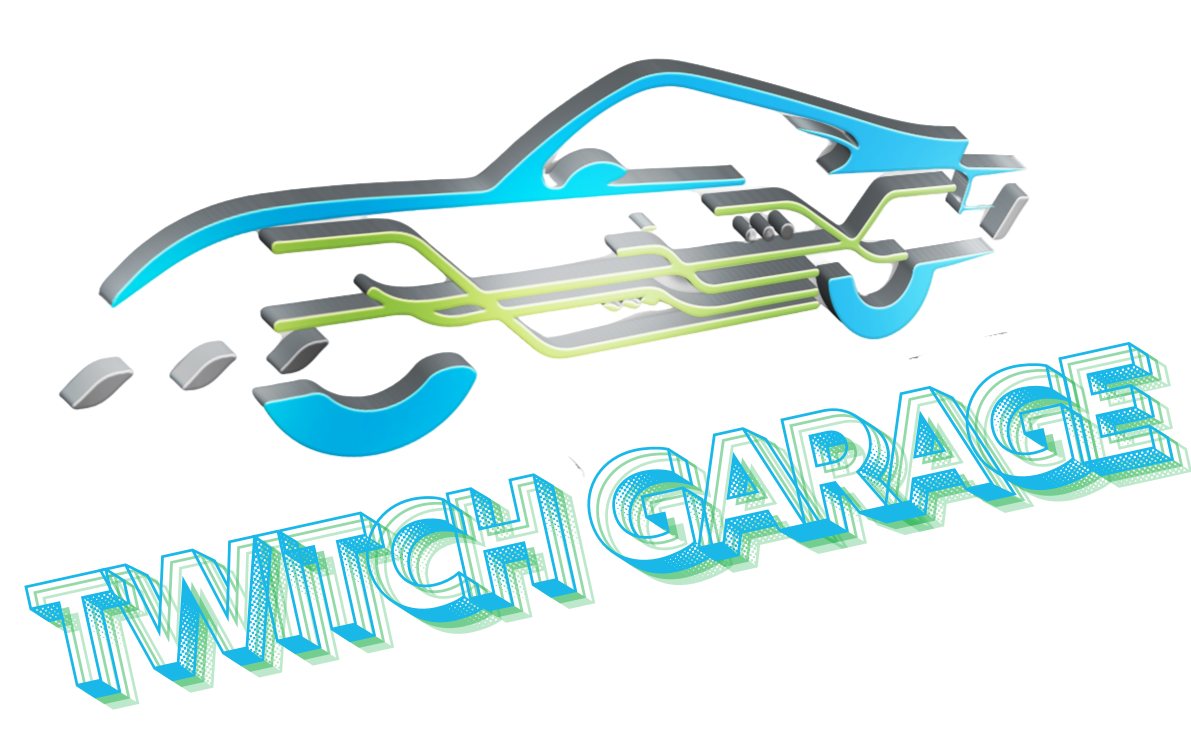 A logo for a garage with a car on it.