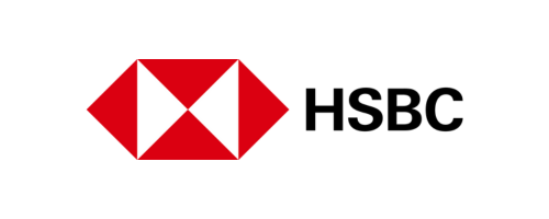 A red and white hsbc logo on a white background.