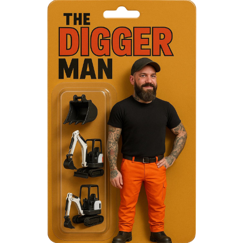 A man with a beard is on a card that says the digger man.