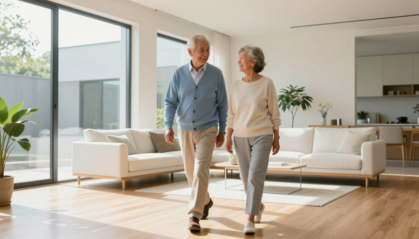 Seniors exploring a new modern home