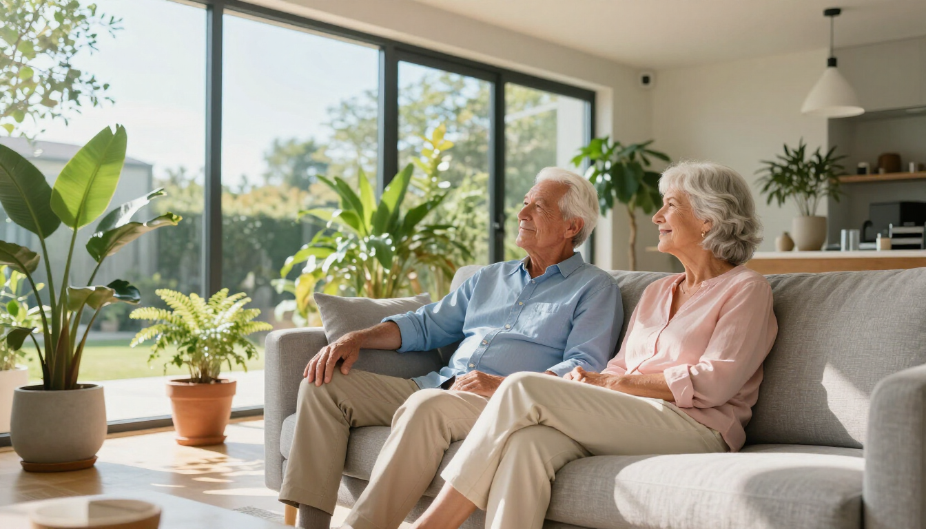 Senior couple enjoying a cool summer day at home.