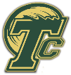A green and gold logo 