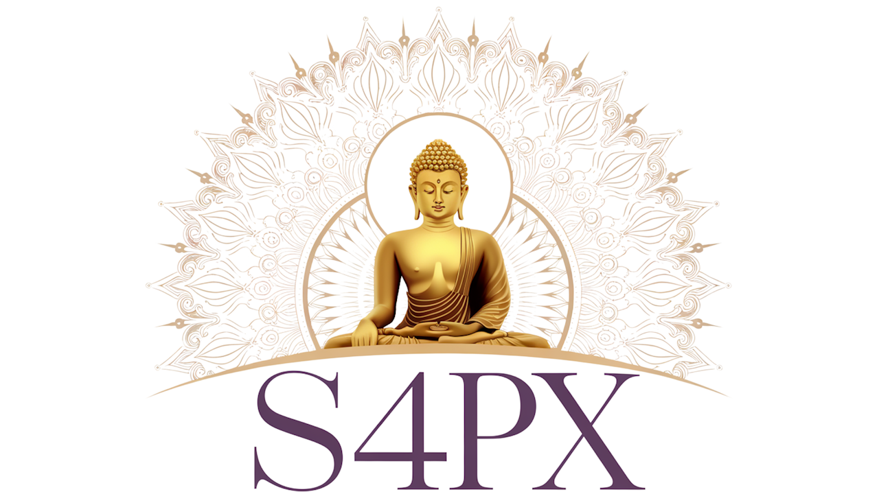 S4PX logo featuring a golden Buddha and sacred mandala, symbolizing wisdom, transformation, and emotional clarity.