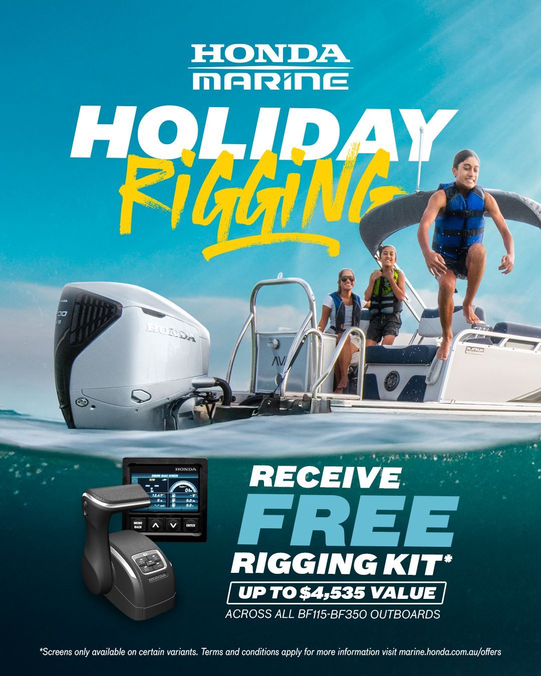 A White Boat With A Honda Outboard Motor Is Floating On Top Of A Body Of Water — HiTune Marine In Bentley Park, QLD