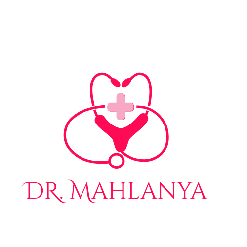 A pink logo for a doctor named dr mahlanya