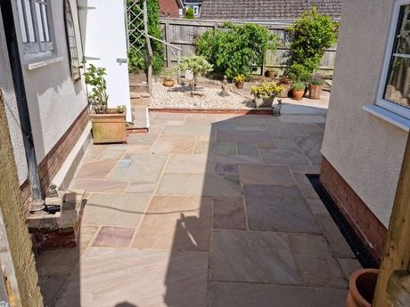 Patio with indian sandstone.