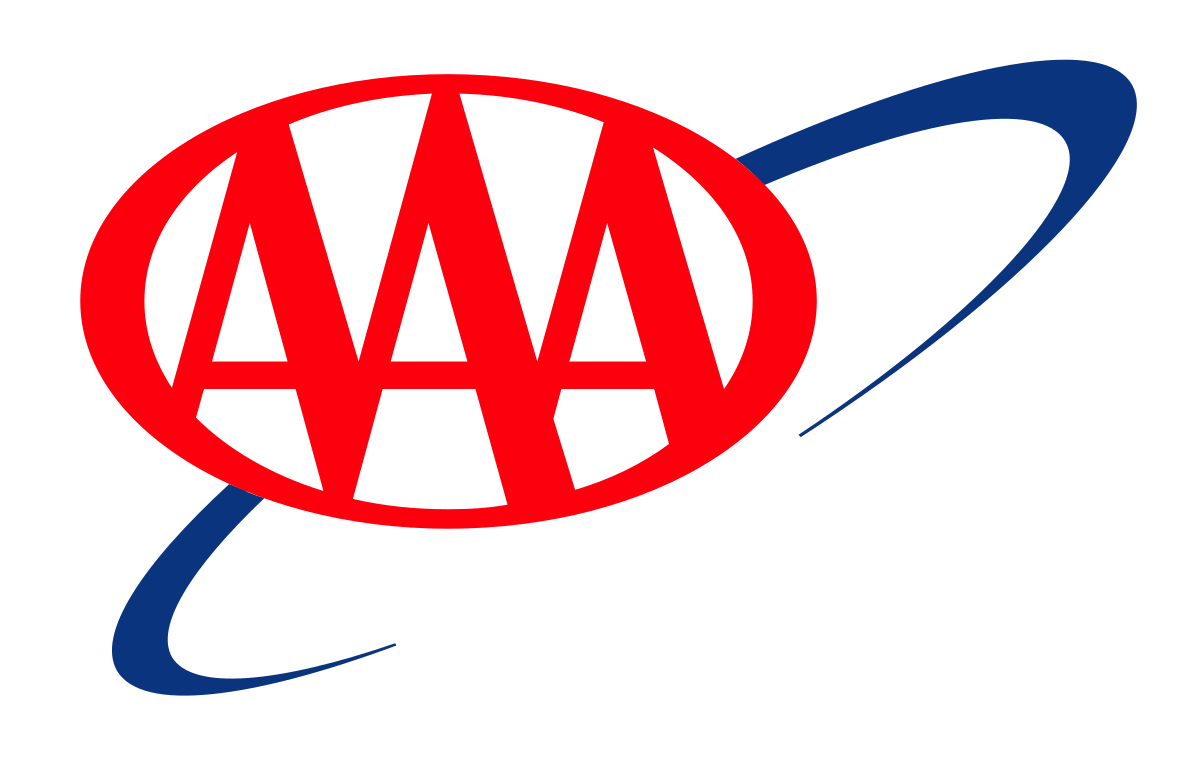 A red and blue aaa logo on a white background