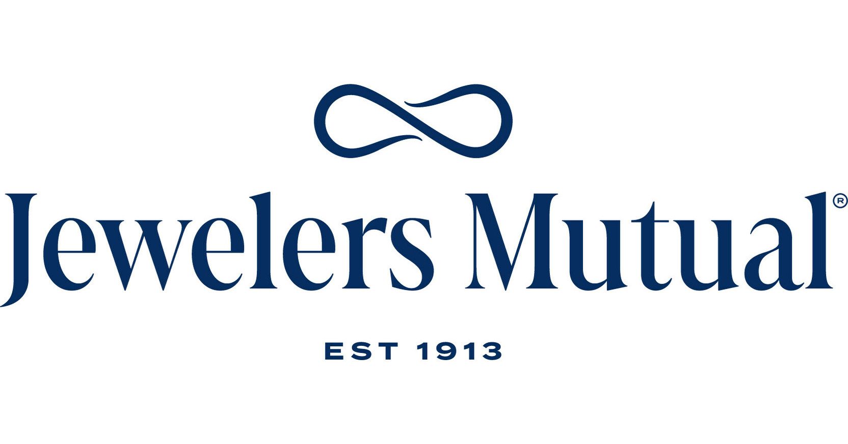 The logo for jewelers mutual is a blue logo with an infinity symbol.