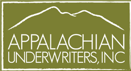 A logo for appalachian underwriters inc. with a mountain in the background