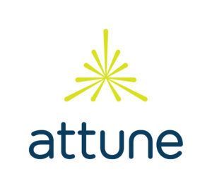 A logo for attune with a star in the middle