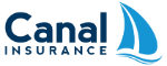 The logo for canal insurance has a sailboat on it.