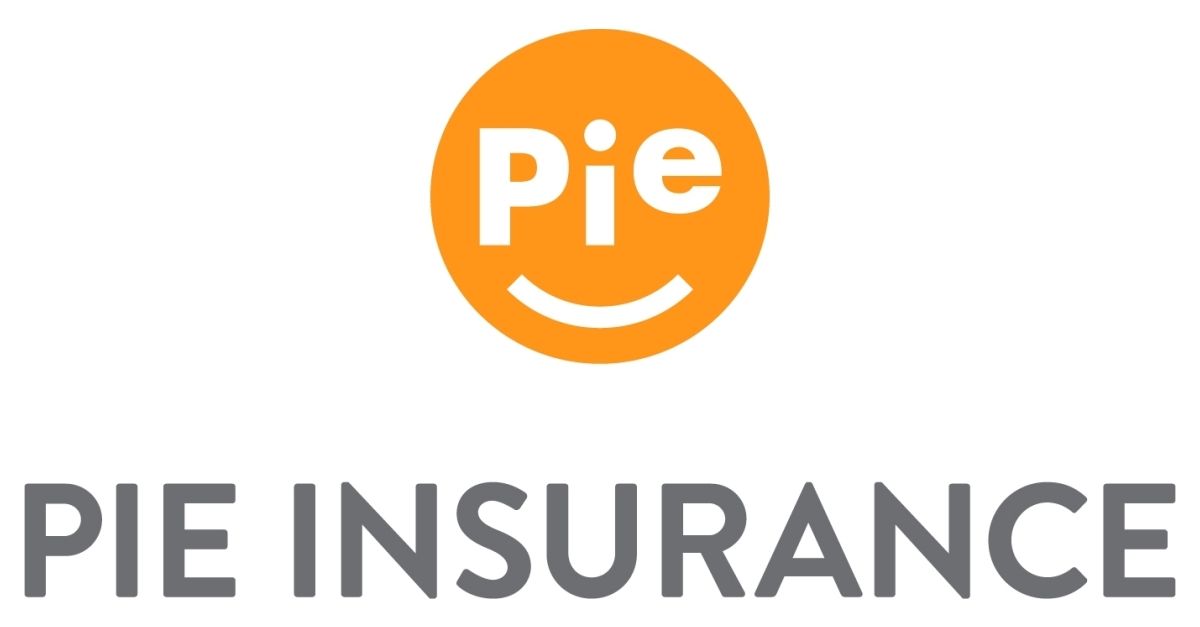A logo for pie insurance with a smiling face in an orange circle.