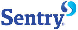 A blue and white logo for sentry on a white background