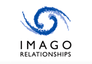 The logo for imago relationships has a blue swirl in the middle.