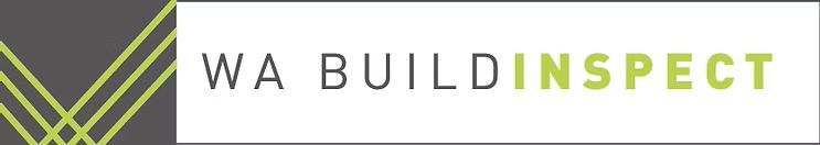 Logo for WA Buildinspect featuring grey and lime green geometric lines next to the company name in grey and lime green.