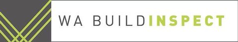 Logo for WA Buildinspect featuring grey and lime green geometric lines next to the company name in grey and lime green.