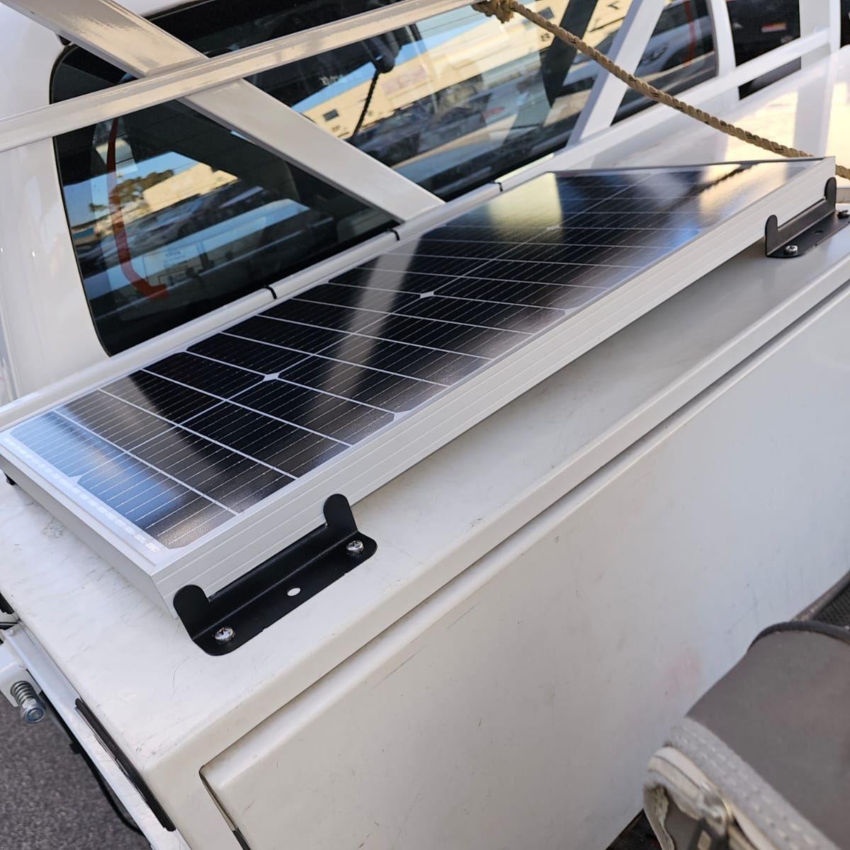 Solar panel installed to the rear toolbox for Toyota Hilux work ute - auto electrician Perth