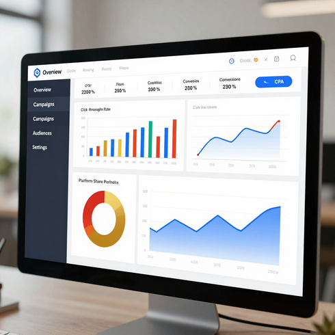 Analytics dashboard on a desktop monitor 