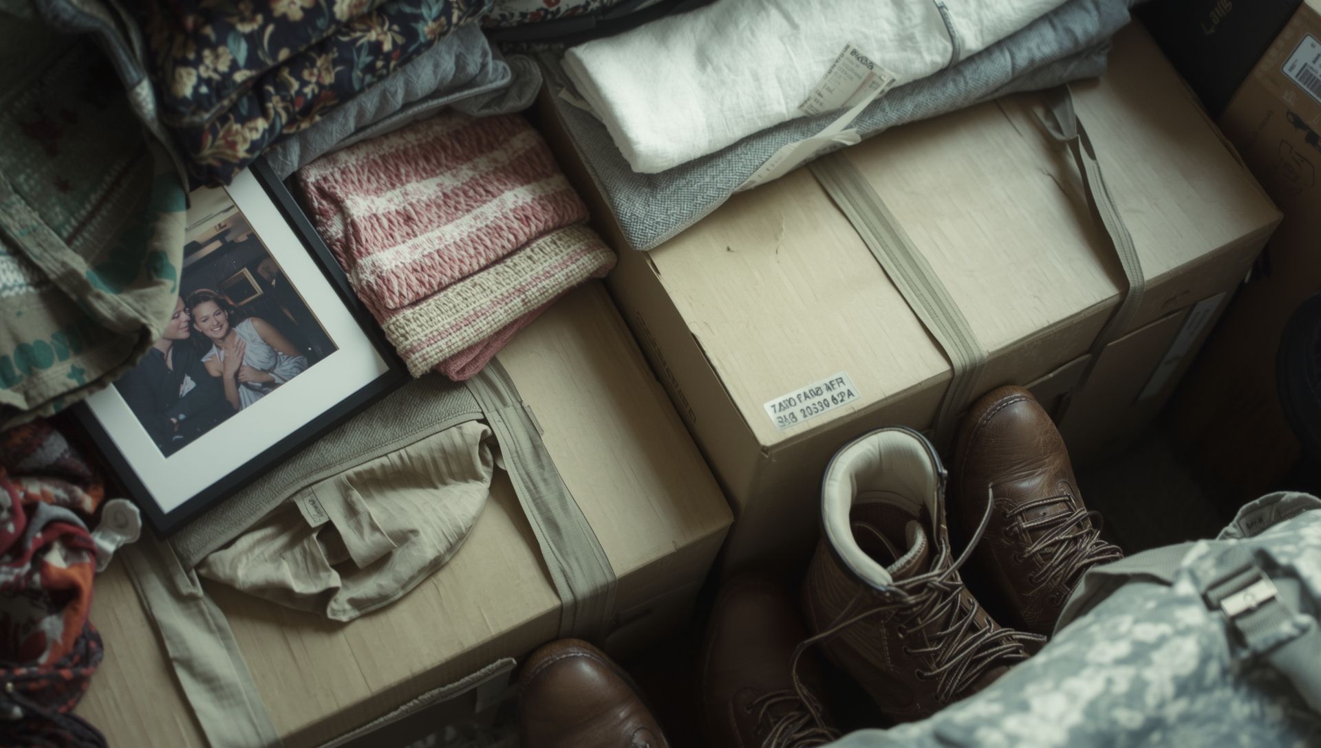 Military family preparing for a PCS move with packed boxes