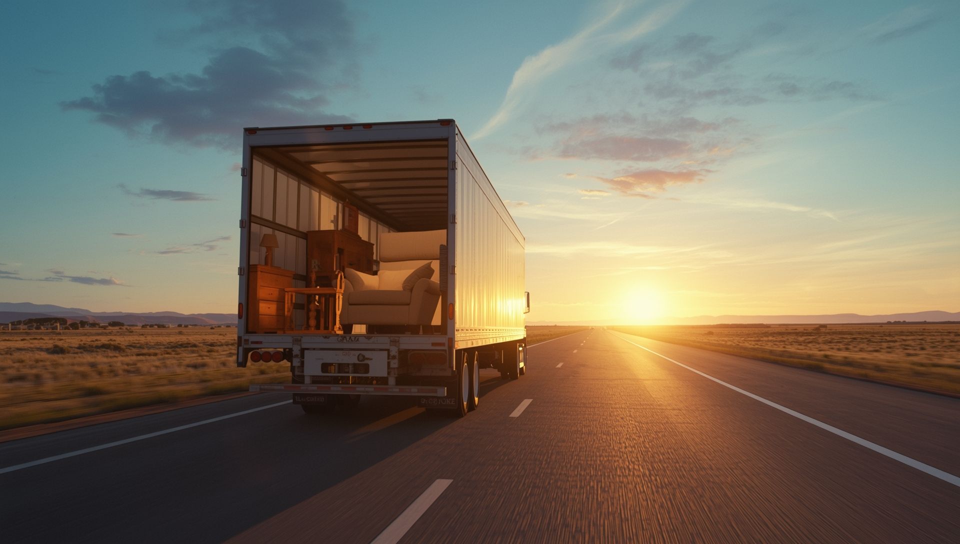 Professional movers helping a family load boxes into a moving truck
