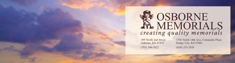 Osborne Memorial logo over a sunset sky with clouds and a horse graphic