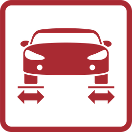 a red icon of a car with two arrows pointing in opposite directions .