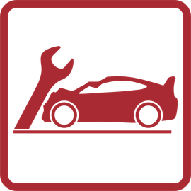 a red icon of a car with a wrench next to it .
