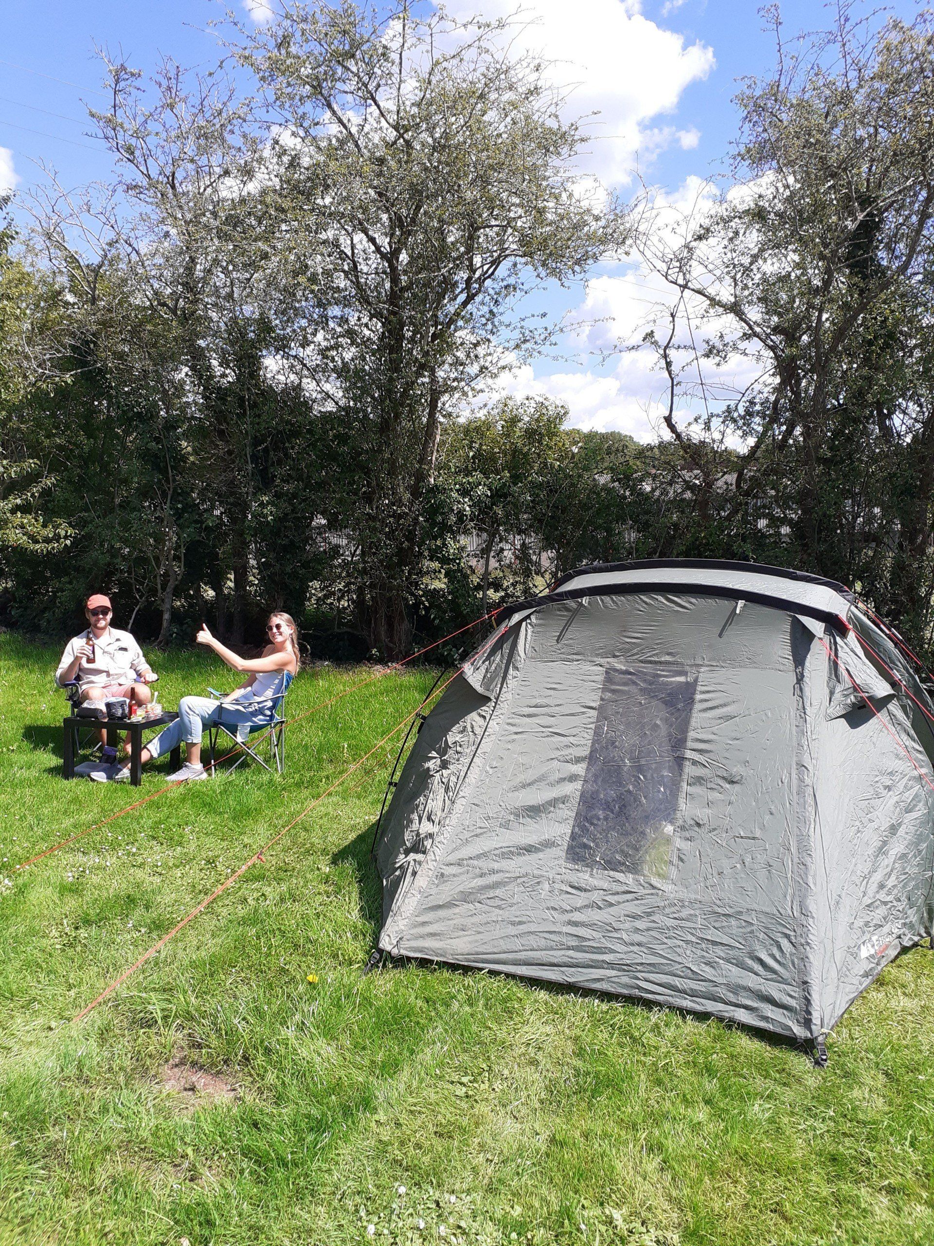 Tent pitched up cheddar caravan and campsite.
