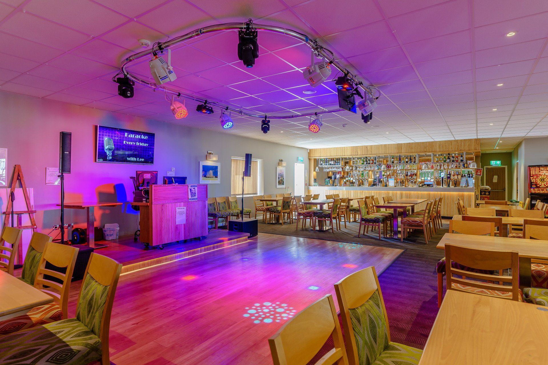 Dance floor with the lights on at our holiday park near Weston-super-Mare.