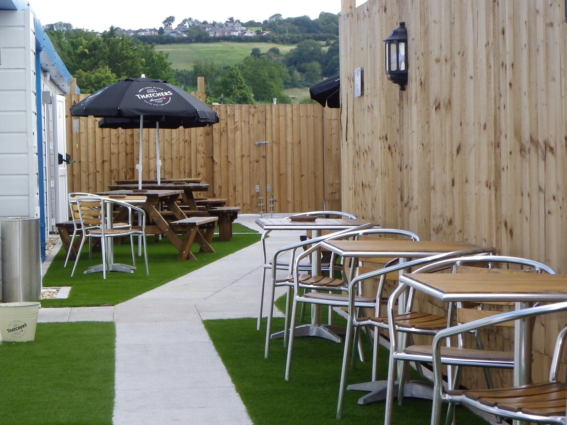 Outside seating area at our holiday park club near Weston-super-Mare.