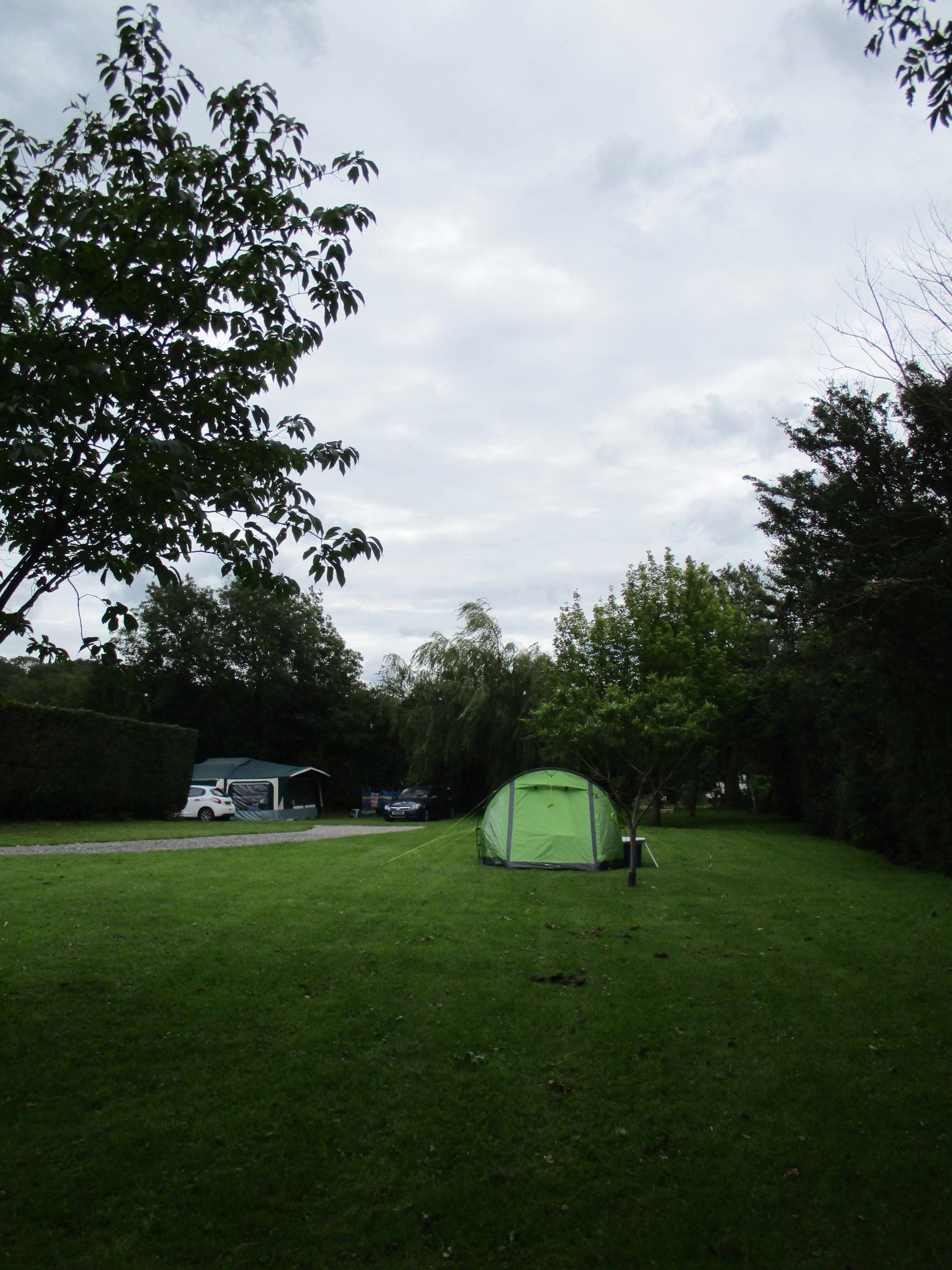 Tent pitched up cheddar caravan and camping park.