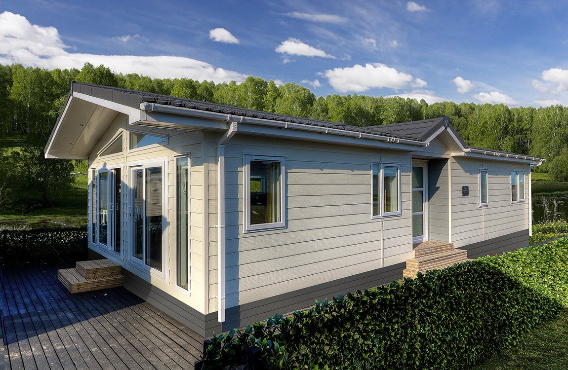 new static caravan holiday lodge surrounded by countryside