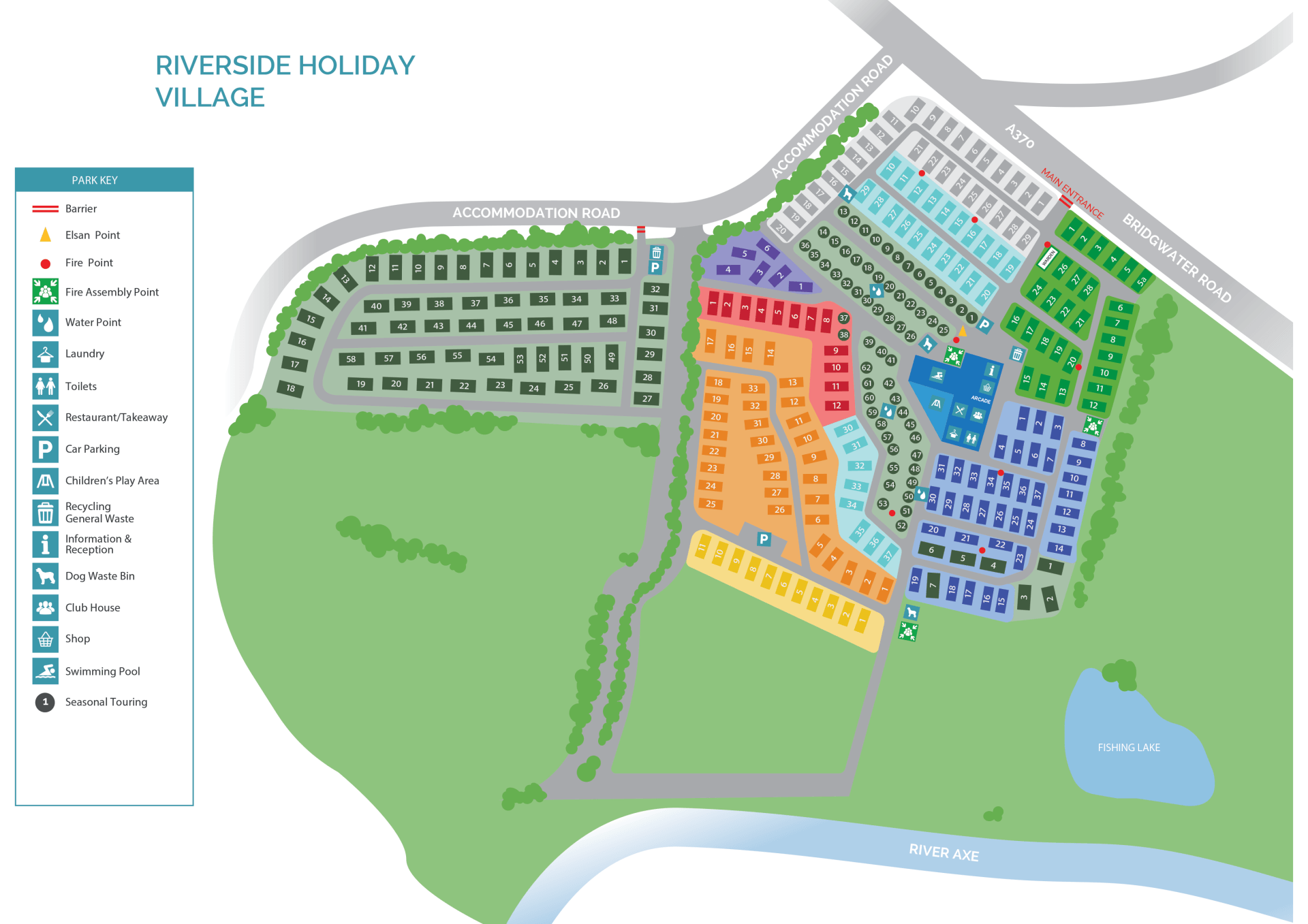 Map of Riverside Holiday Village, Somerset.