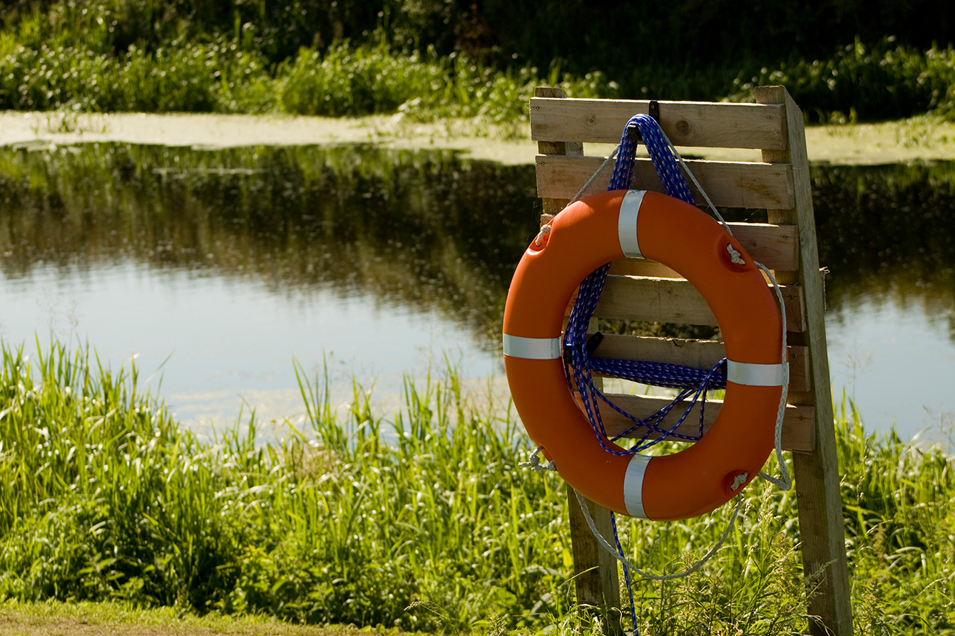 Safety buoy by the river at our holiday park in Somerset