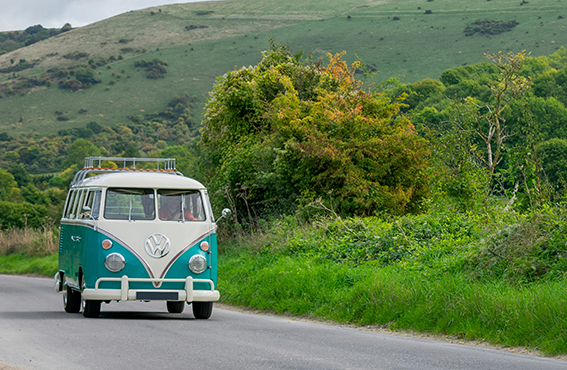 Campervan driving to Weston-super-Mare