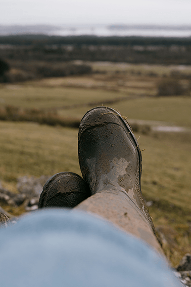 Wellington boots with countryside views