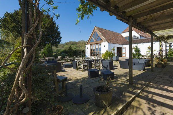 Rodney Stoke Inn garden area near cheddar caravan site.