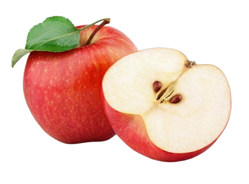 A whole apple and a half apple on a white background