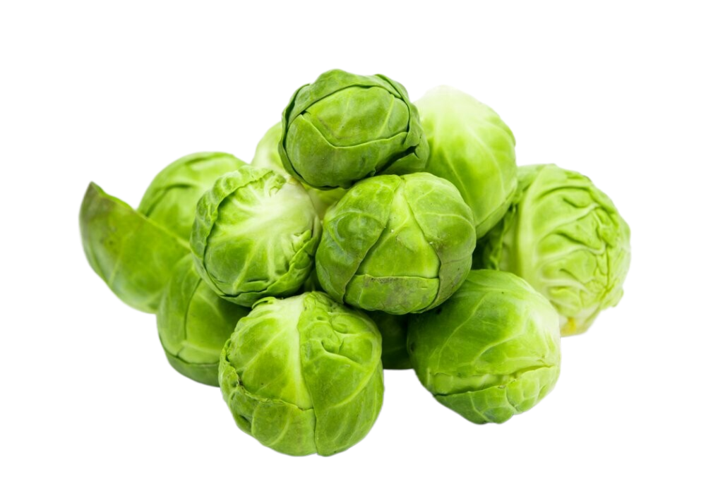 A pile of brussels sprouts on a white background