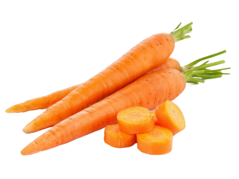 Three carrots are stacked on top of each other on a white background
