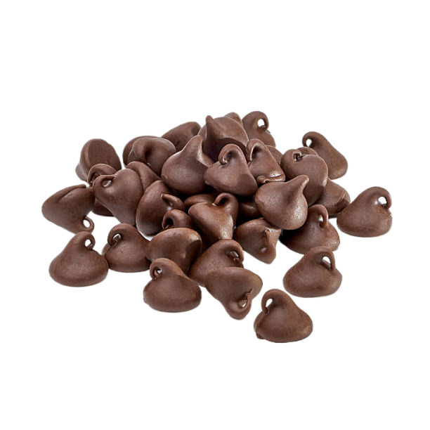 A pile of chocolate chips on a white background