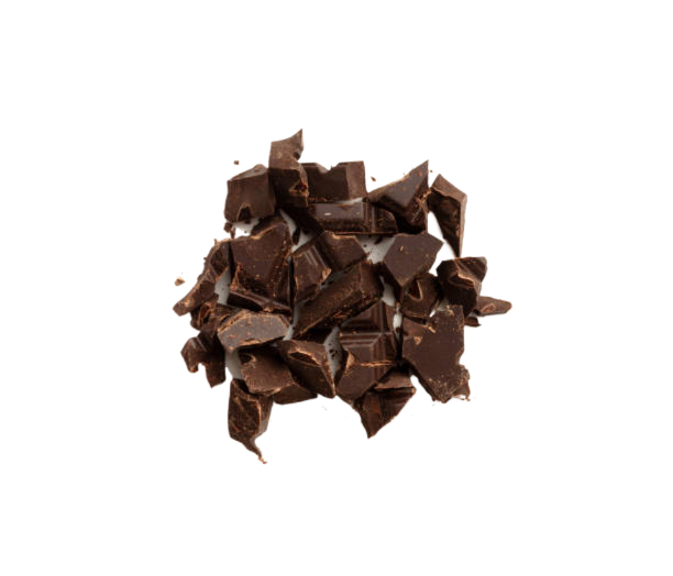 A pile of chocolate chunks on a white background