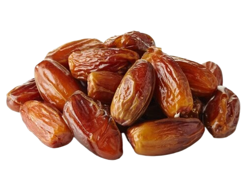 A pile of dates on a white surface