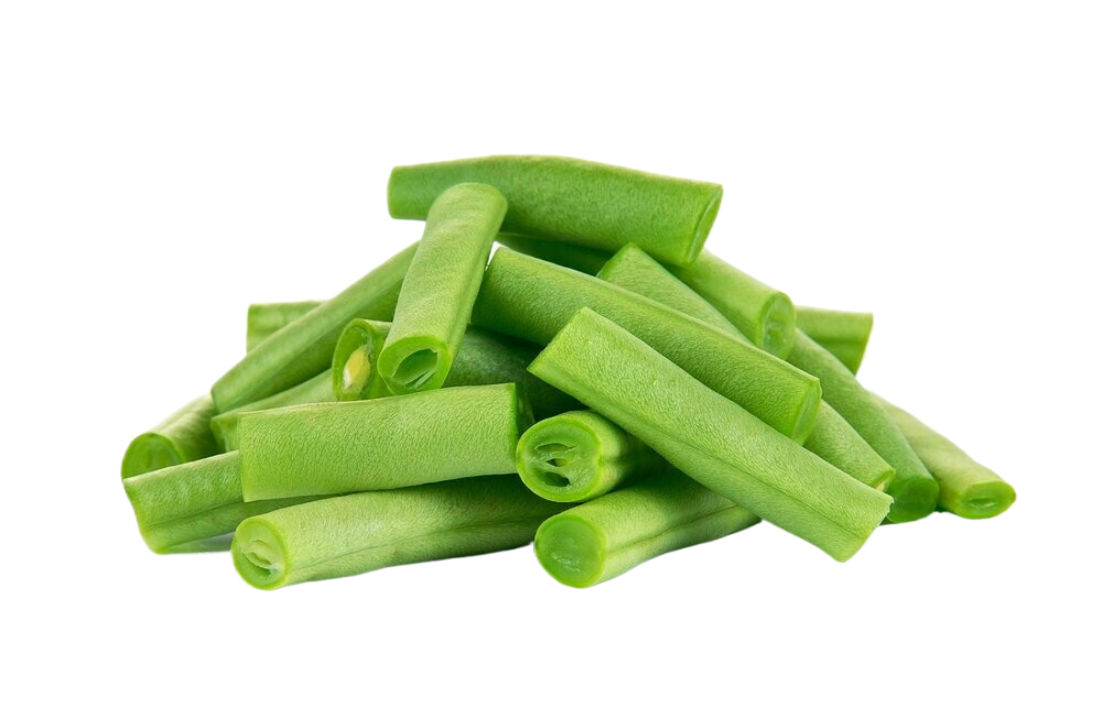 A pile of green beans on a white background