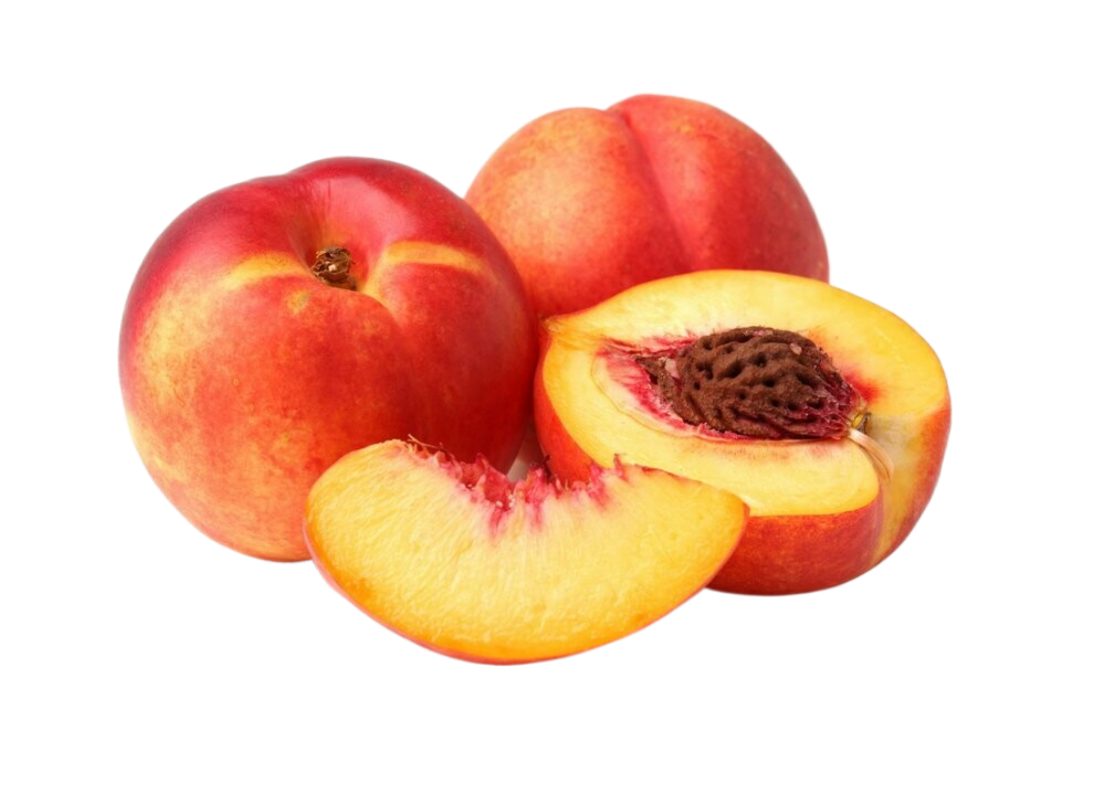 Three nectarines sliced on a white background