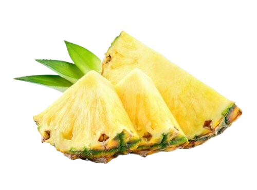 Pineapple slices with green leaves on a white background