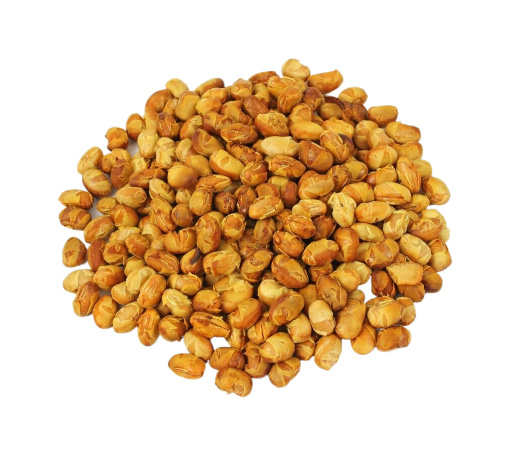A pile of soynuts on a white background.